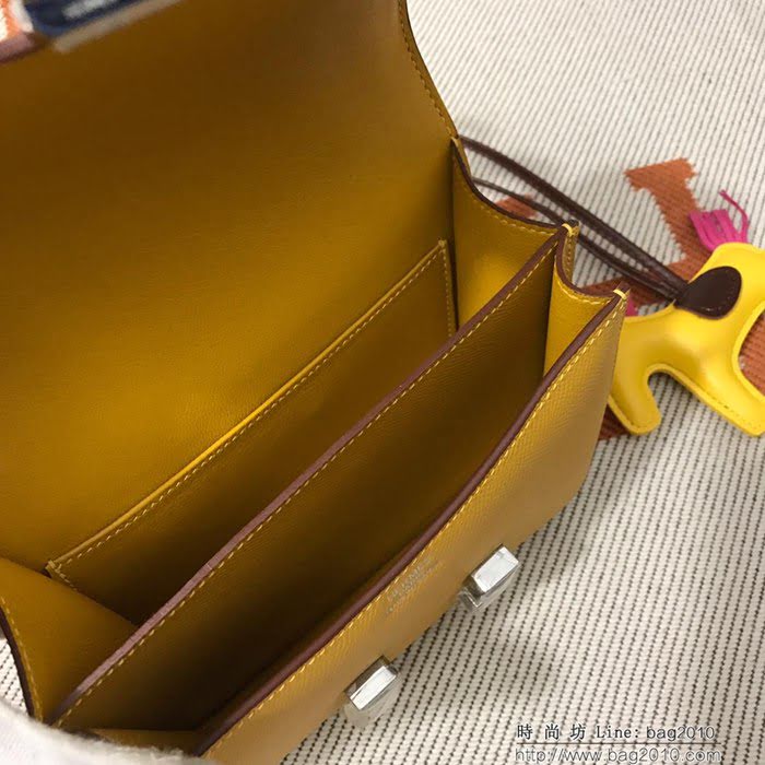 HERMES愛馬仕 H空姐包 進口原廠EP皮 頂級蜜蠟製作 街拍必備單品 琥珀黃金銀 單肩斜挎包  Ama1564